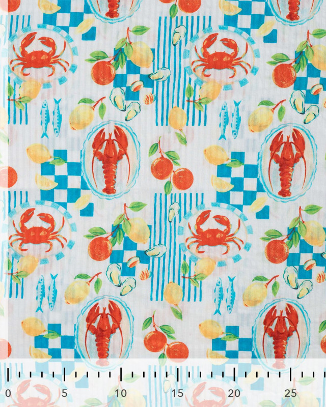 Tissu Seersucker Homard et Citron - Mercerine