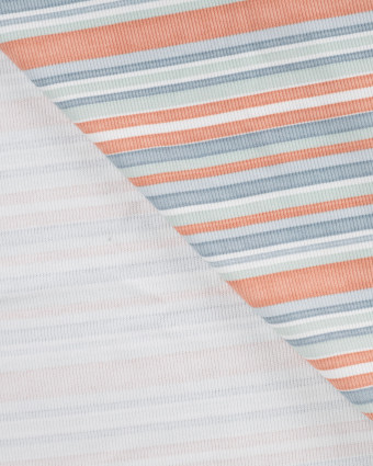 Tissu Jersey Côtelé à Rayures Bleu et Saumon - Mercerine
