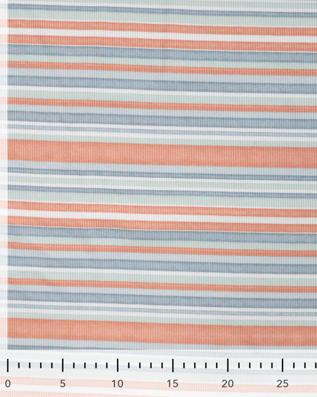 Tissu Jersey Côtelé à Rayures Bleu et Saumon - Mercerine