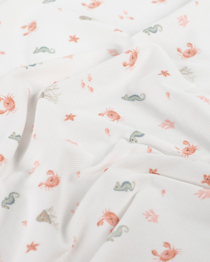 Tissu Jersey Côtelé Ecru Petits Crabes  - Mercerine