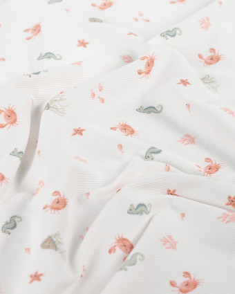 Tissu Jersey Côtelé Ecru Petits Crabes  - Mercerine