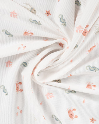 Tissu Jersey Côtelé Ecru Petits Crabes  - Mercerine