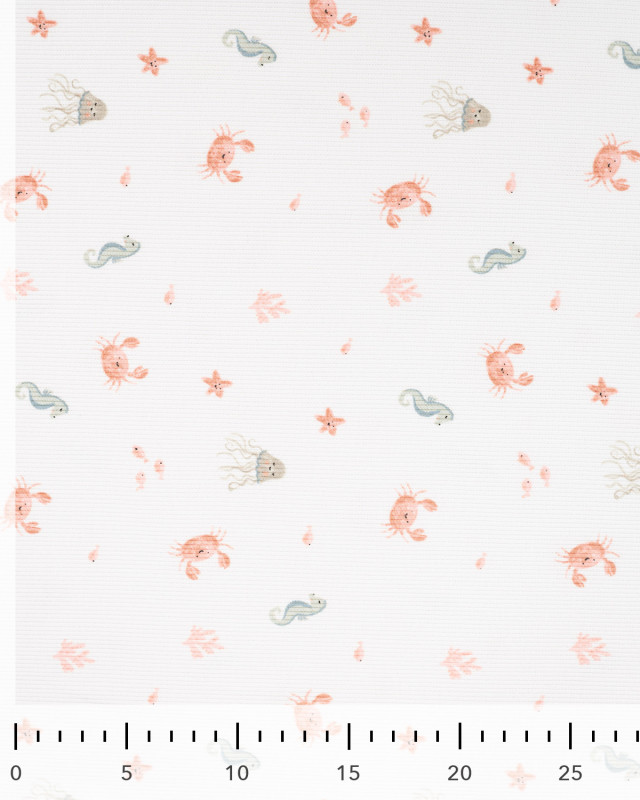 Tissu Jersey Côtelé Ecru Petits Crabes  - Mercerine