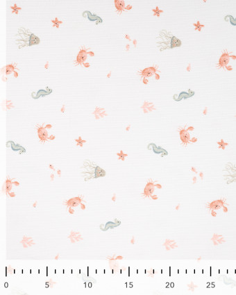 Tissu Jersey Côtelé Ecru Petits Crabes  - Mercerine