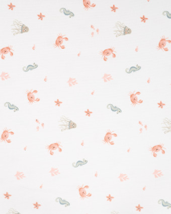 Tissu Jersey Côtelé Ecru Petits Crabes  - Mercerine