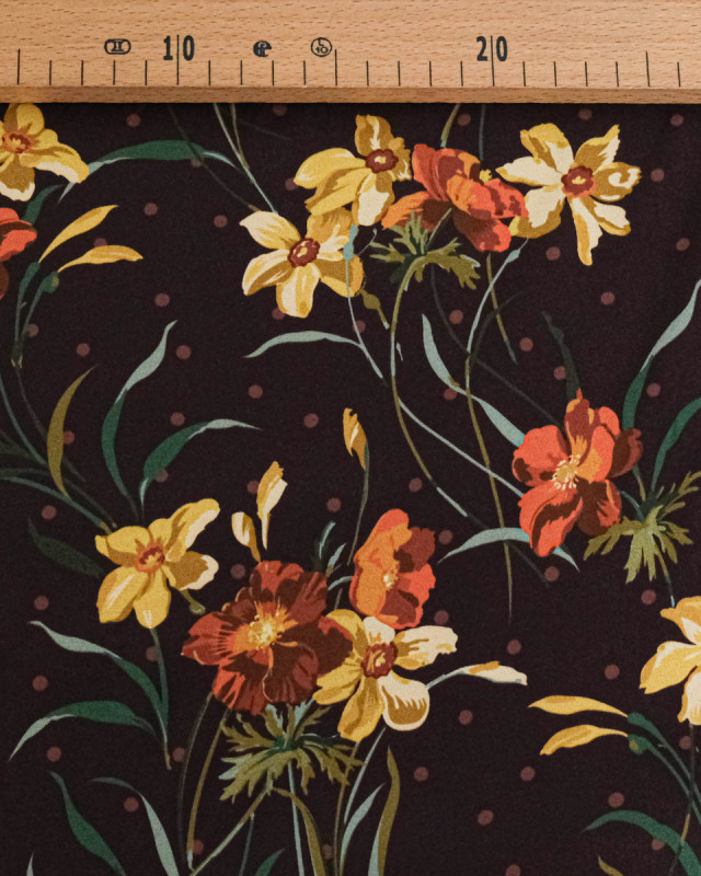 Tissu Liberty Fabrics@ Viscose Ecovero Bickington Poppy & Daffodil Prune - Mercerine