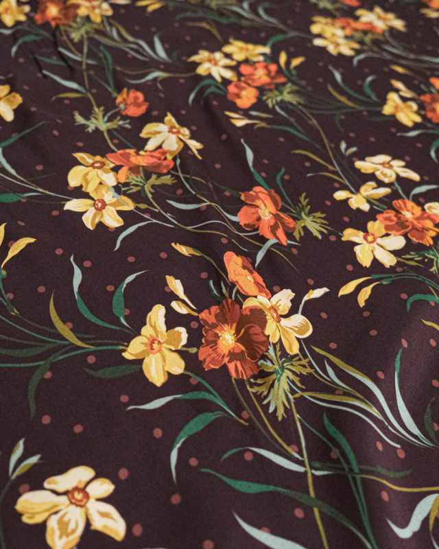 Tissu Liberty Fabrics@ Viscose Ecovero Bickington Poppy & Daffodil Prune - Mercerine