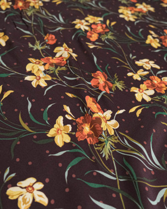 Tissu Liberty Fabrics@ Viscose Ecovero Bickington Poppy & Daffodil Prune - Mercerine