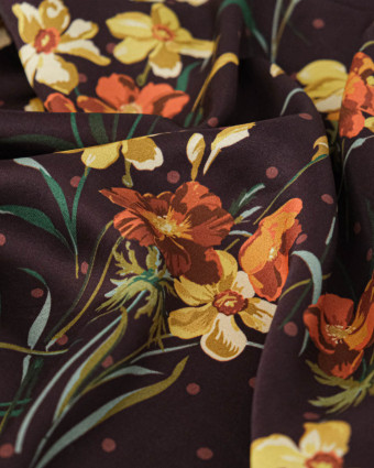 Tissu Liberty Fabrics@ Viscose Ecovero Bickington Poppy & Daffodil Prune - Mercerine