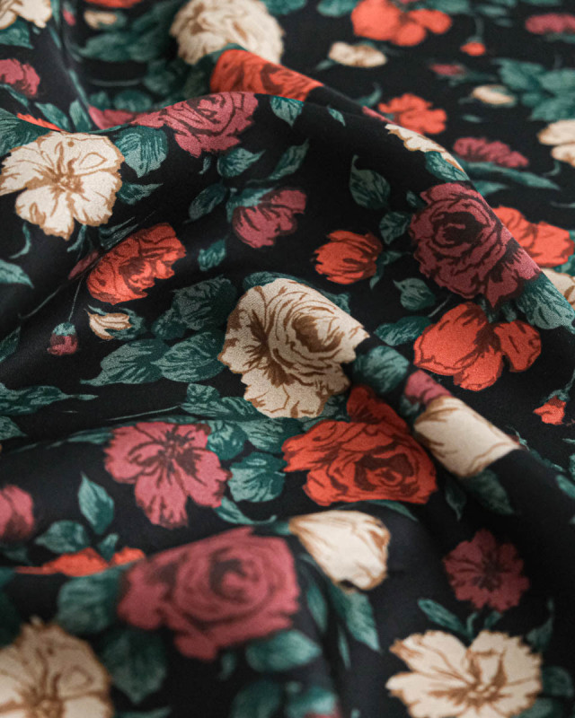Tissu Liberty Fabrics@ Viscose Ecovero Bickington Carline Dream Noir - Mercerine