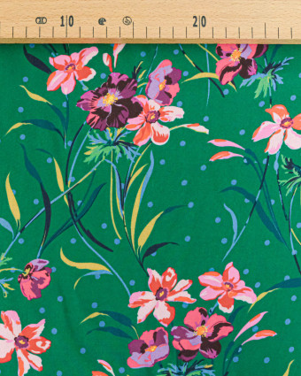 Tissu Liberty Fabrics@ Viscose Ecovero Oakshott Poppy & Daffodil Vert - Mercerine