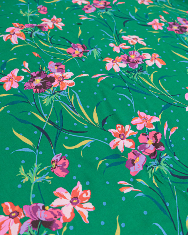 Tissu Liberty Fabrics@ Viscose Ecovero Oakshott Poppy & Daffodil Vert - Mercerine