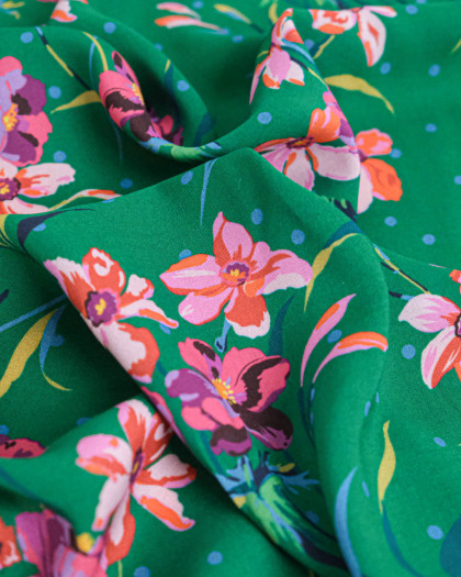 Tissu Liberty Fabrics@ Viscose Ecovero Oakshott Poppy & Daffodil Vert