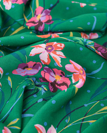 Tissu Liberty Fabrics@ Viscose Ecovero Oakshott Poppy & Daffodil Vert - Mercerine