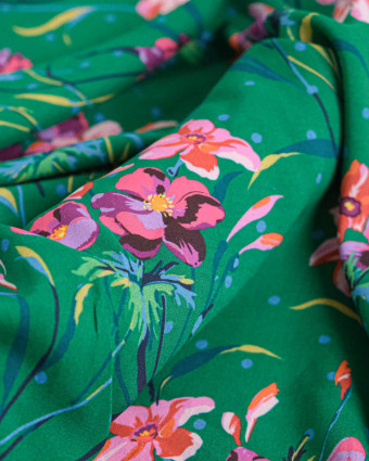 Tissu Liberty Fabrics@ Viscose Ecovero Oakshott Poppy & Daffodil Vert