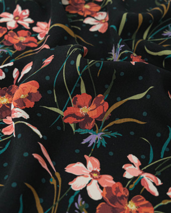 Tissu Liberty Fabrics@ Viscose Weymouth Poppy & Daffodil Noir - Mercerine
