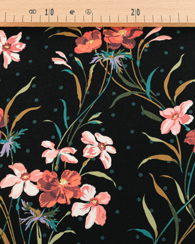 Tissu Liberty Fabrics@ Viscose Weymouth Poppy & Daffodil Noir - Mercerine