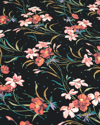 Tissu Liberty Fabrics@ Viscose Weymouth Poppy & Daffodil Noir - Mercerine
