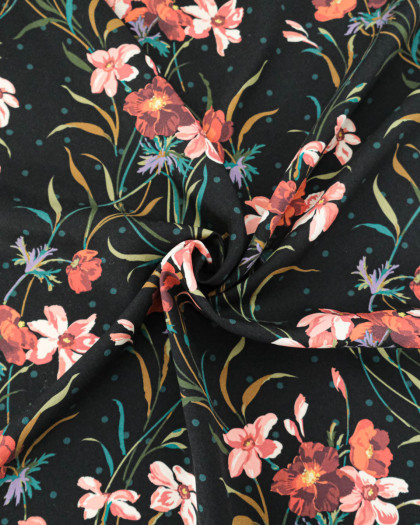 Tissu Liberty Fabrics@ Viscose Weymouth Poppy & Daffodil Noir
