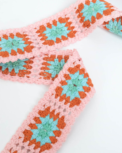 Ruban Galon Crochet Rose et Bleu - Mercerine