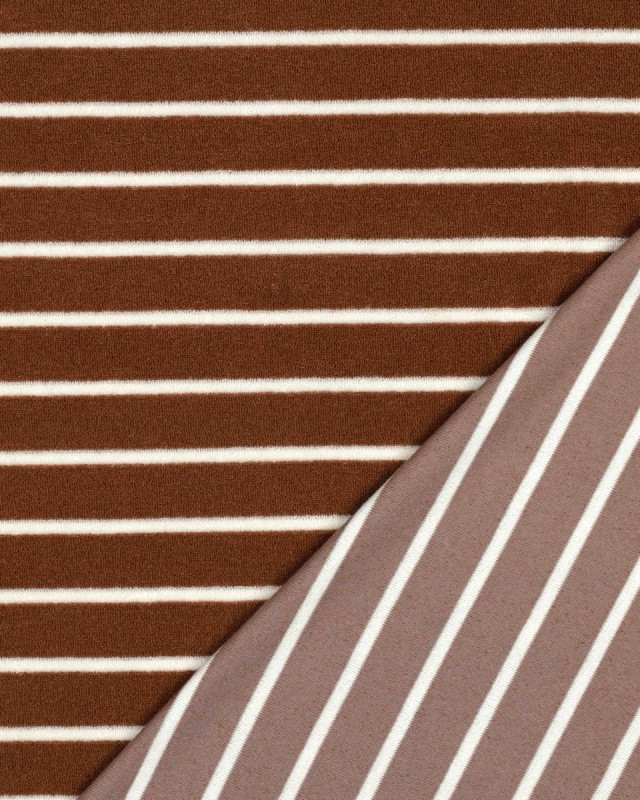 Tissu Jersey Mini Eponge Caramel à Rayures  - Mercerine