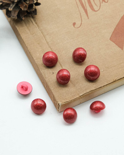Bouton fantaisie à coudre : rond et bombé scintillant rouge à pied - Mercerine