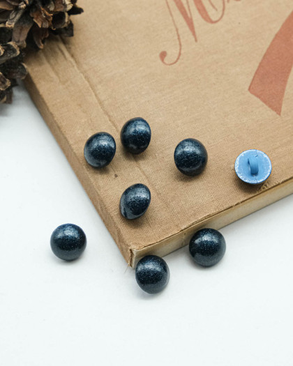 Bouton fantaisie à coudre : rond bombé scintillant bleu canard à pied - Mercerine