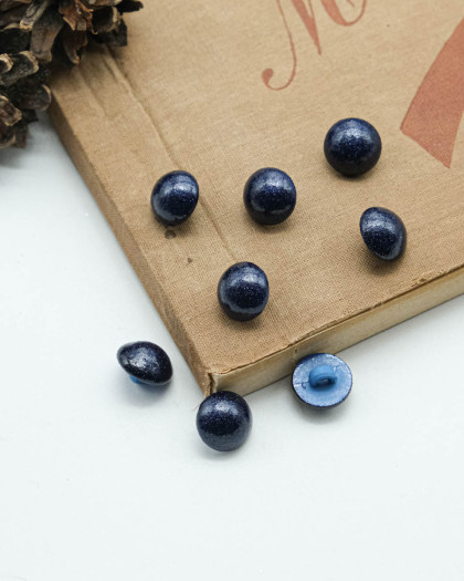 Bouton fantaisie à coudre : rond bombé scintillant bleu à pied - Mercerine