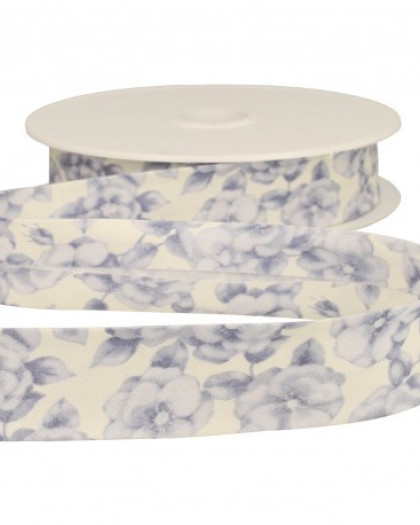 Biais Fleurs Pastel - Bleu, Rose, Gris, Taupe