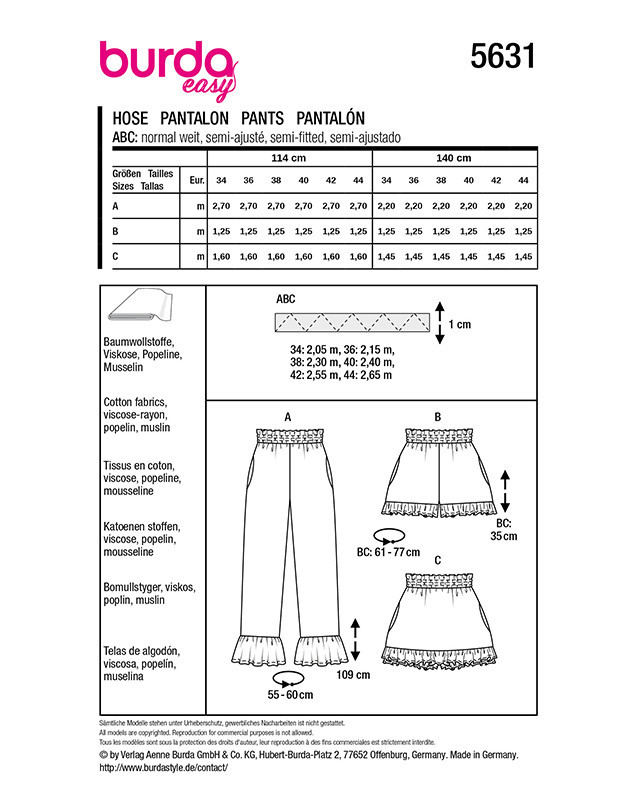 Patron Pantalon Burda 5631 - Mercerine