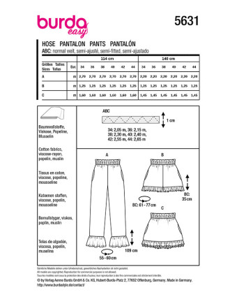 Patron Pantalon Burda 5631 - Mercerine