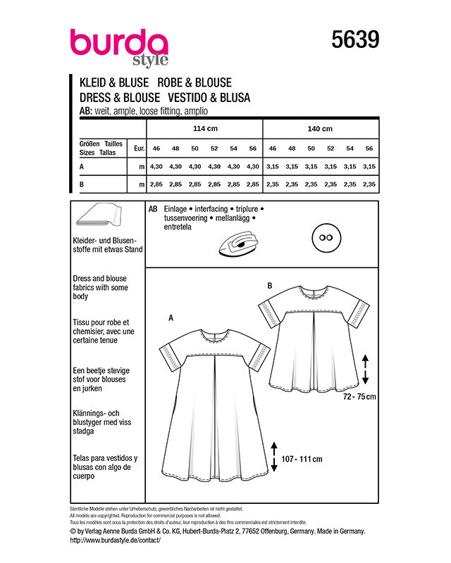 Patron Robe et chemisier Burda 5639 - Mercerine