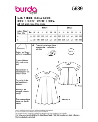 Patron Robe et chemisier Burda 5639 - Mercerine