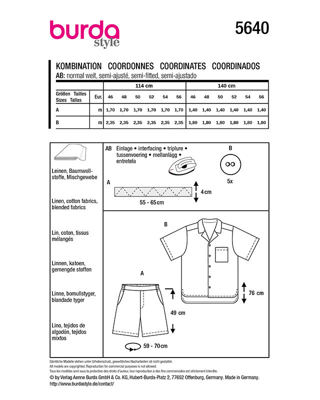 Patron Chemise et short Burda 5640 - Mercerine