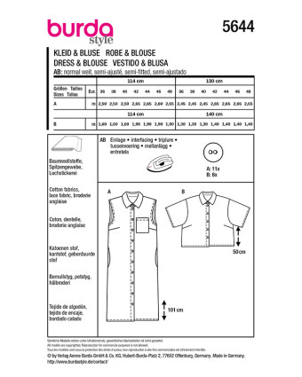 Patron Robe et chemisier Burda 5644 - Mercerine