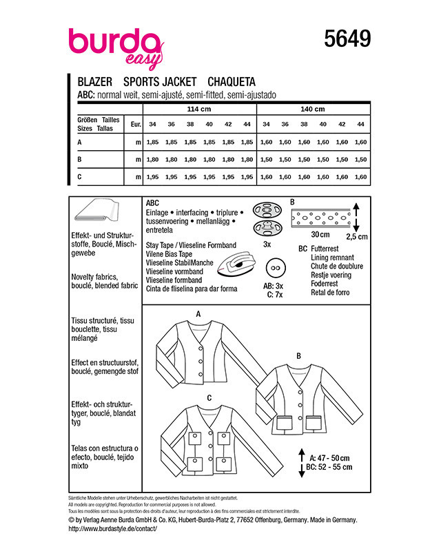 Patron Blazer Burda 5649 - Mercerine