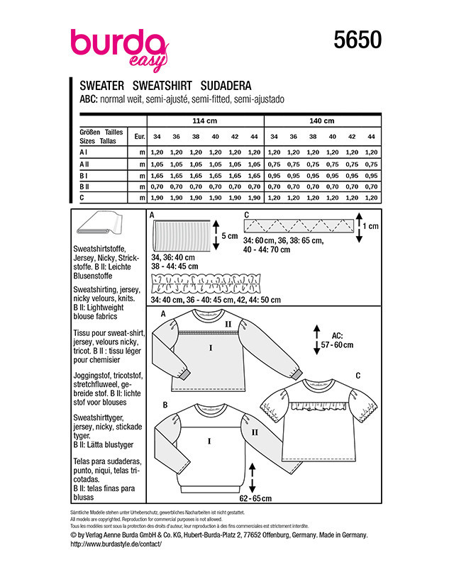 Patron Sweat-shirt Burda 5650 - Mercerine
