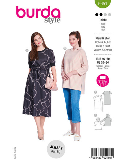 Patron Robe et t-shirt Burda 5651 - Mercerine