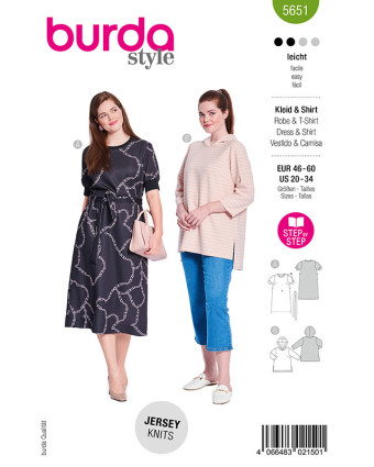 Patron Robe et t-shirt Burda 5651 - Mercerine