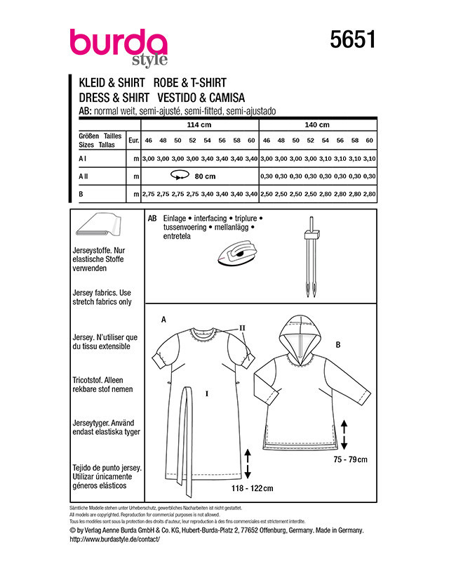 Patron Robe et t-shirt Burda 5651 - Mercerine