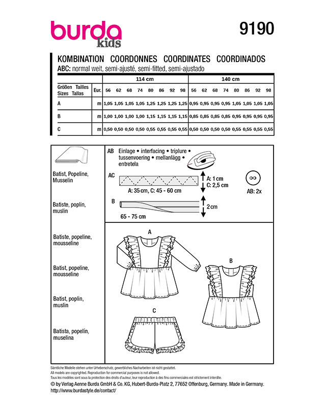 Patron Chemisier & Pantalon Burda 9190 - Mercerine