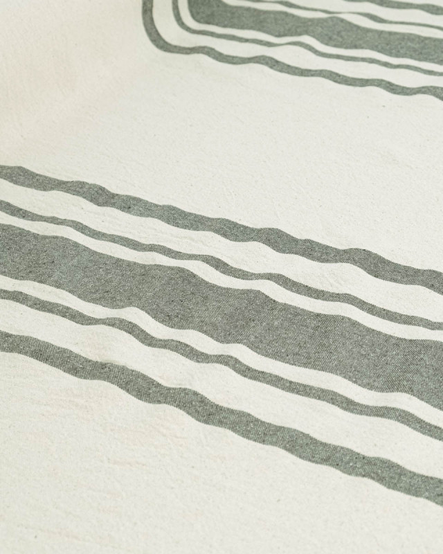 Toile de Coton Tissée à Rayures Kaki - Mercerine