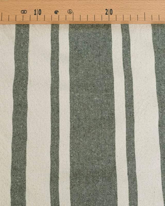 Toile de Coton Tissée à Rayures Kaki - Mercerine