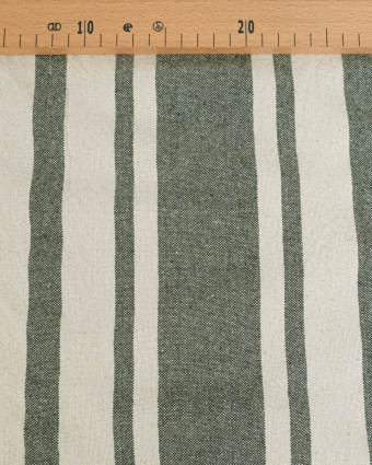 Toile de Coton Tissée à Rayures Kaki - Mercerine