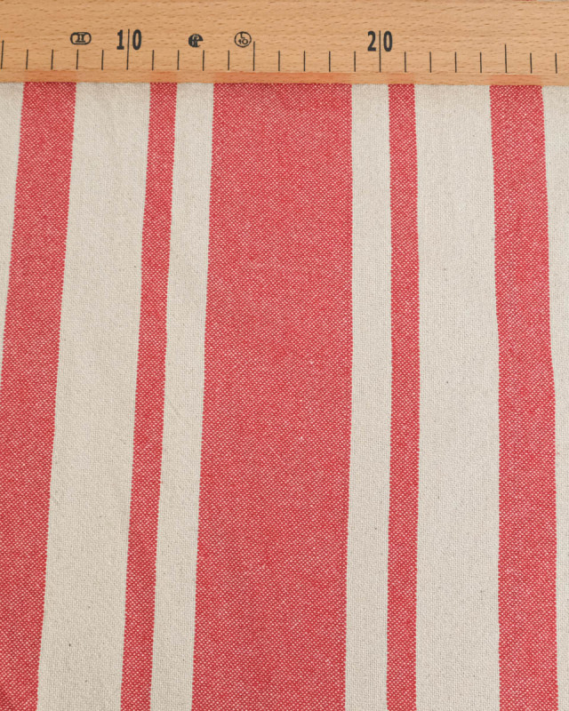 Toile de Coton Tissée à Rayures Rouge - Mercerine