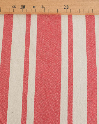 Toile de Coton Tissée à Rayures Rouge - Mercerine