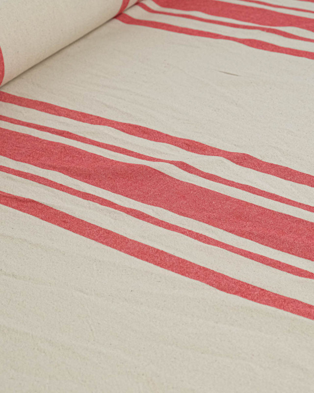 Toile de Coton Tissée à Rayures Rouge - Mercerine