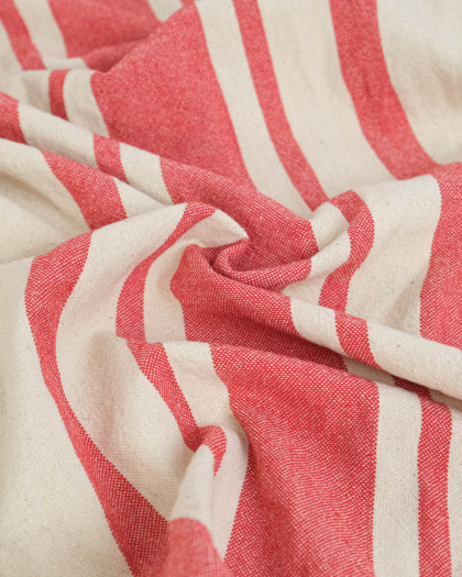 Toile de Coton Tissée à Rayures Rouge
