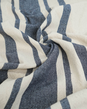Toile de Coton Tissée à Rayures Indigo - Mercerine