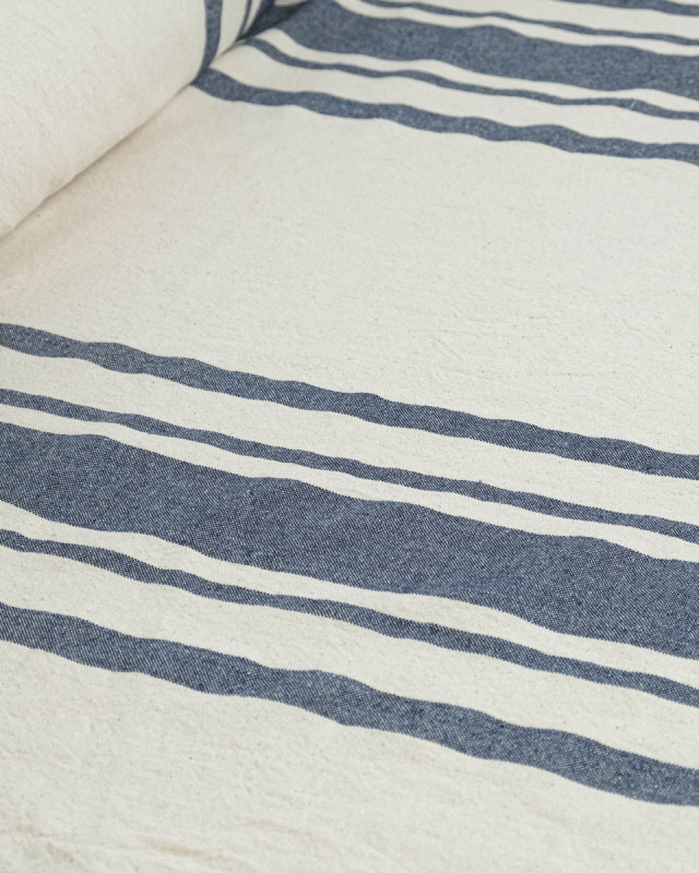 Toile de Coton Tissée à Rayures Indigo - Mercerine